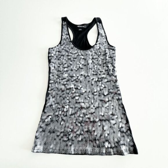 Impress Womens Tank Top Sequin Racerback Tunic Clear Black Size Small - Picture 4 of 7